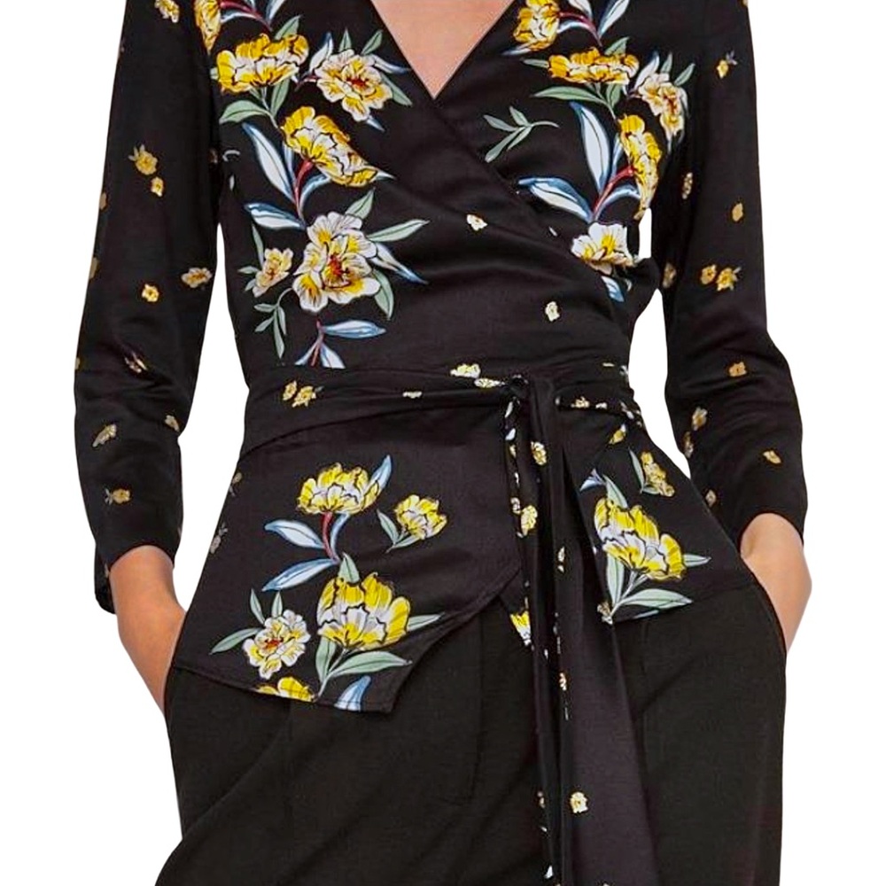 ZARA Black‎ Floral Wrap Kimono Blouse - Picture 3 of 4
